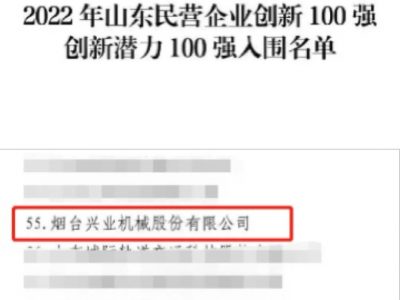 Xingye Machinery sélectionné dans le classement des 100 entreprises privées du Shandong au plus fort potentiel d'innovation.